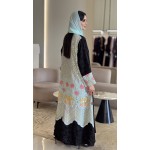 Rethread Rose and Sky Embroidery Abaya Transparent Shiffon