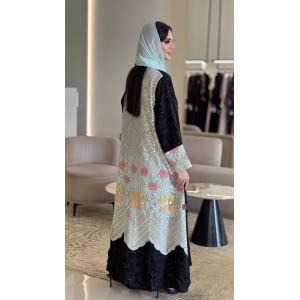 Rethread Rose and Sky Embroidery Abaya Transparent Shiffon