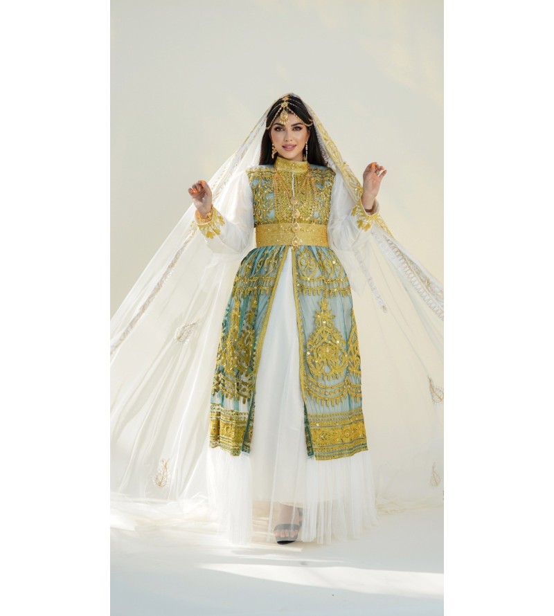Royal Rovan Bahraini Fustan Green with Gold Embroidery