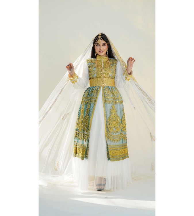 Royal Rovan Bahraini Fustan Green with Gold Embroidery