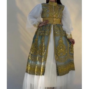 Royal Rovan Bahraini Fustan Green with Gold Embroidery