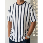 Good For Nothing Men's Vertical Stripe Oversized T-Shirt – White & Navy