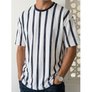 Good For Nothing Men's Vertical Stripe Oversized T-Shirt – White & Navy