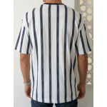 Good For Nothing Men's Vertical Stripe Oversized T-Shirt – White & Navy