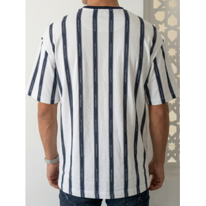 Good For Nothing Men's Vertical Stripe Oversized T-Shirt – White & Navy