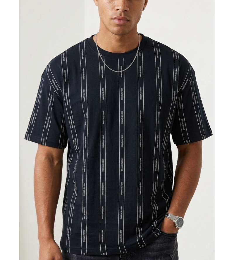 Good For Nothing Men's Pinstripe Oversized T-Shirt – Black & White