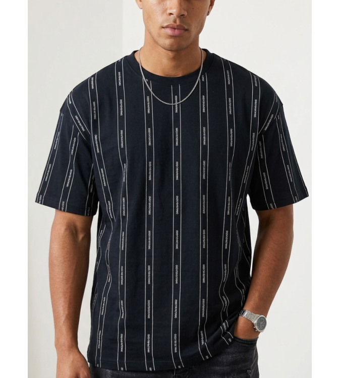 Good For Nothing Men's Pinstripe Oversized T-Shirt – Black & White