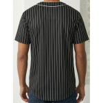 SikSilk Men's Pinstripe Baseball Jersey Shirt – Black & White