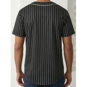SikSilk Men's Pinstripe Baseball Jersey Shirt – Black & White