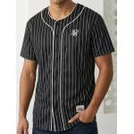 SikSilk Men's Pinstripe Baseball Jersey Shirt – Black & White