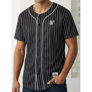 SikSilk Men's Pinstripe Baseball Jersey Shirt – Black & White