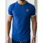 SikSilk Men's Curved Hem Panel T-Shirt – Cobalt Blue & White