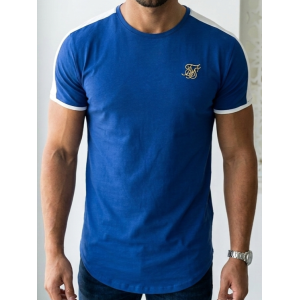 SikSilk Men's Curved Hem Panel T-Shirt – Cobalt Blue & White