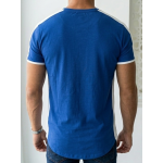 SikSilk Men's Curved Hem Panel T-Shirt – Cobalt Blue & White