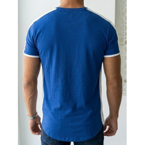 SikSilk Men's Curved Hem Panel T-Shirt – Cobalt Blue & White