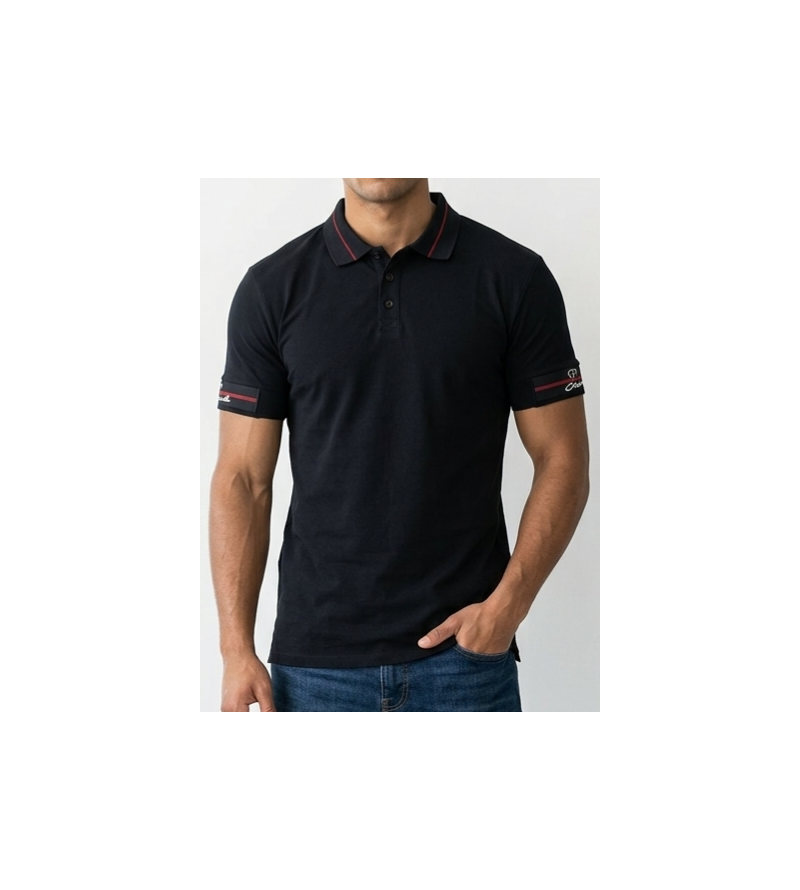 SikSilk Men's Tipped Rib Polo Shirt – Navy Blue