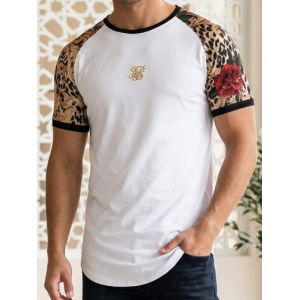SikSilk Men's Baroque Leopard Raglan T-Shirt – White Multi