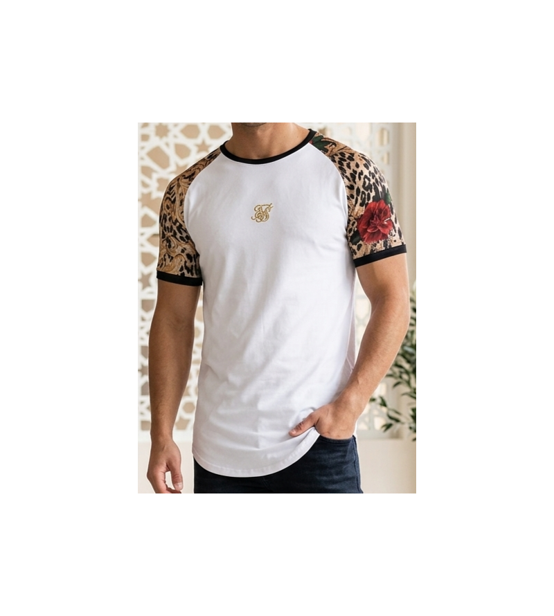 SikSilk Men's Baroque Leopard Raglan T-Shirt – White Multi