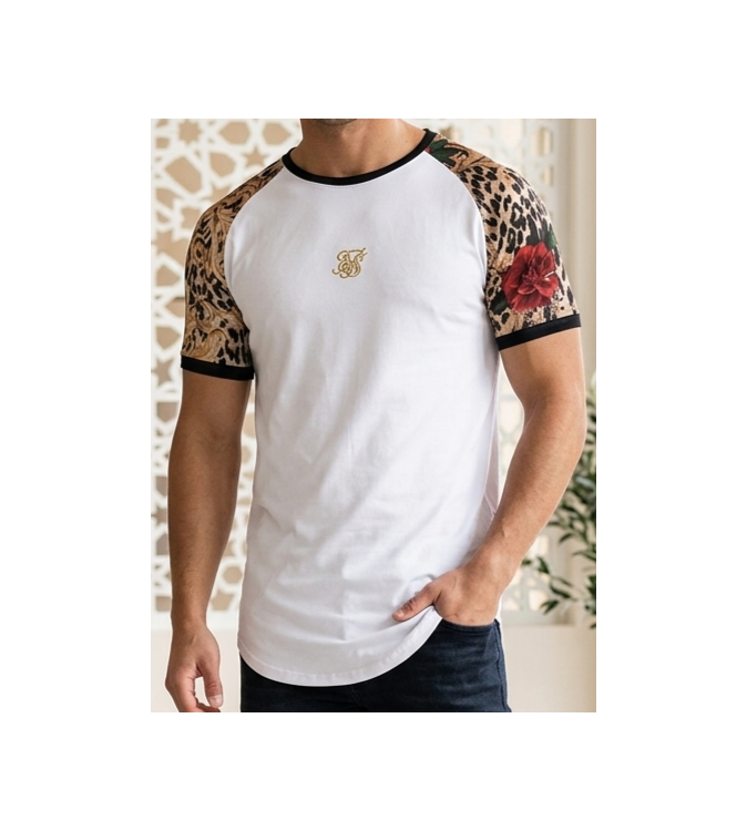 SikSilk Men's Baroque Leopard Raglan T-Shirt – White Multi