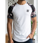 SikSilk Men's Imperial Floral Raglan T-Shirt – White & Black Multi