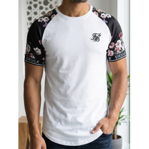 SikSilk Men's Imperial Floral Raglan T-Shirt – White & Black Multi
