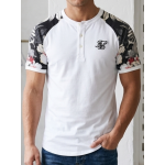 SikSilk Men's Tropical Floral Henley Raglan T-Shirt – White Multi