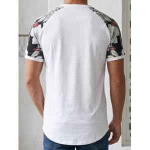SikSilk Men's Tropical Floral Henley Raglan T-Shirt – White Multi