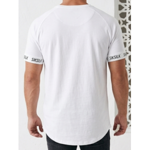 SIKSILK Inset Logo Tape Curved Hem Tee (White)