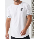 SIKSILK Inset Logo Tape Curved Hem Tee (White)