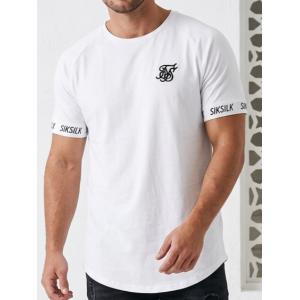 SIKSILK Inset Logo Tape Curved Hem Tee (White)