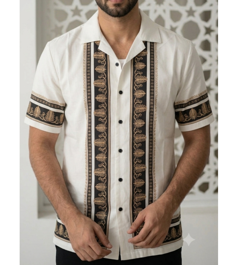Good For Nothing Baroque Border Resort Shirt (Off-White)