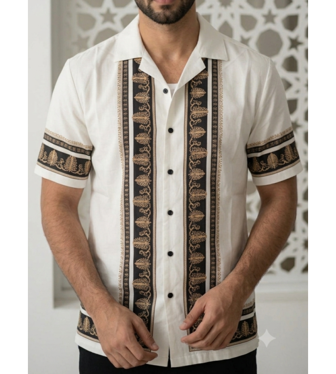 Good For Nothing Baroque Border Resort Shirt (Off-White)