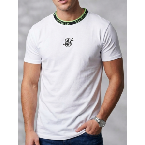 SIKSILK Neon Trim Curved Hem Tee (White)