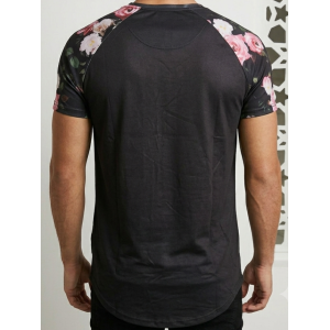 SikSilk Men’s Floral Raglan Curved-Hem T-Shirt