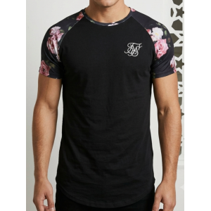 SikSilk Men’s Floral Raglan Curved-Hem T-Shirt