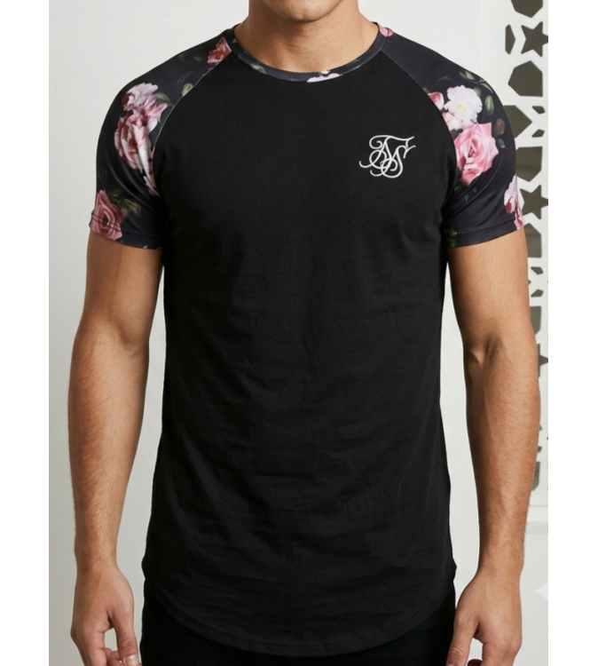 SikSilk Men’s Floral Raglan Curved-Hem T-Shirt