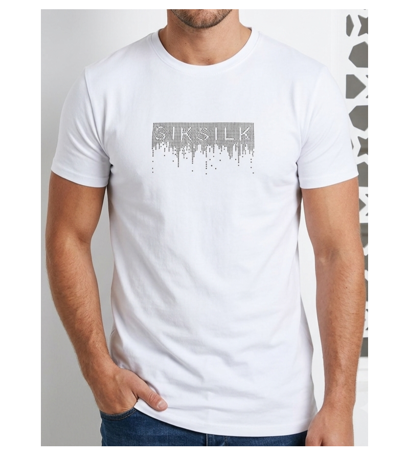 SikSilk Men’s Rhinestone Drip Box Logo T-Shirt