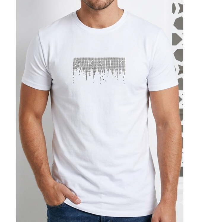SikSilk Men’s Rhinestone Drip Box Logo T-Shirt