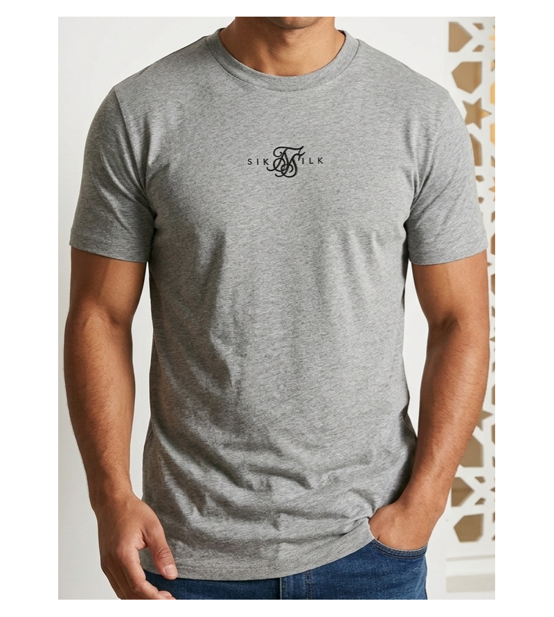 SikSilk Men’s Linear Script Logo T-Shirt