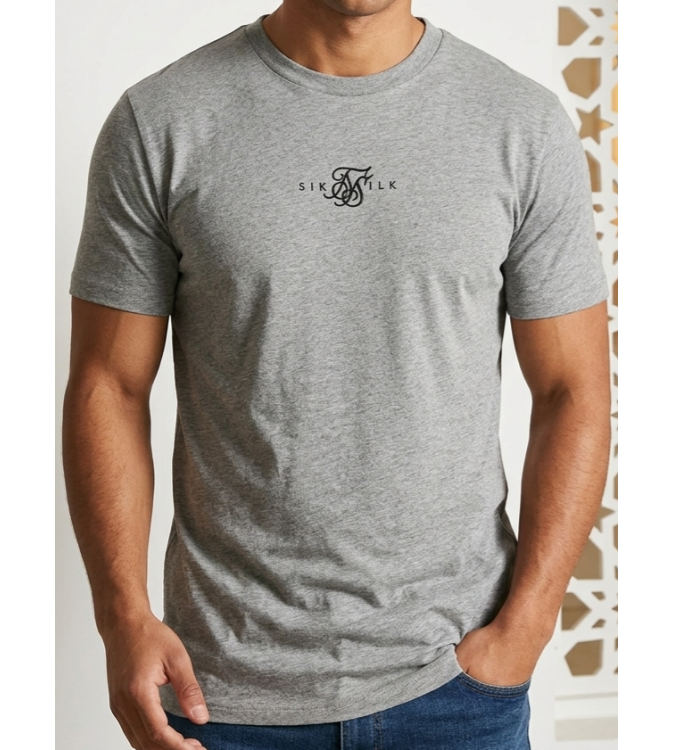 SikSilk Men’s Linear Script Logo T-Shirt