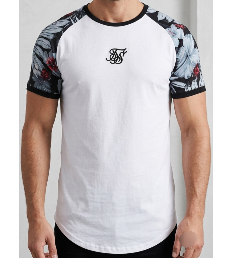 SikSilk Floral Raglan Curved Hem Tee