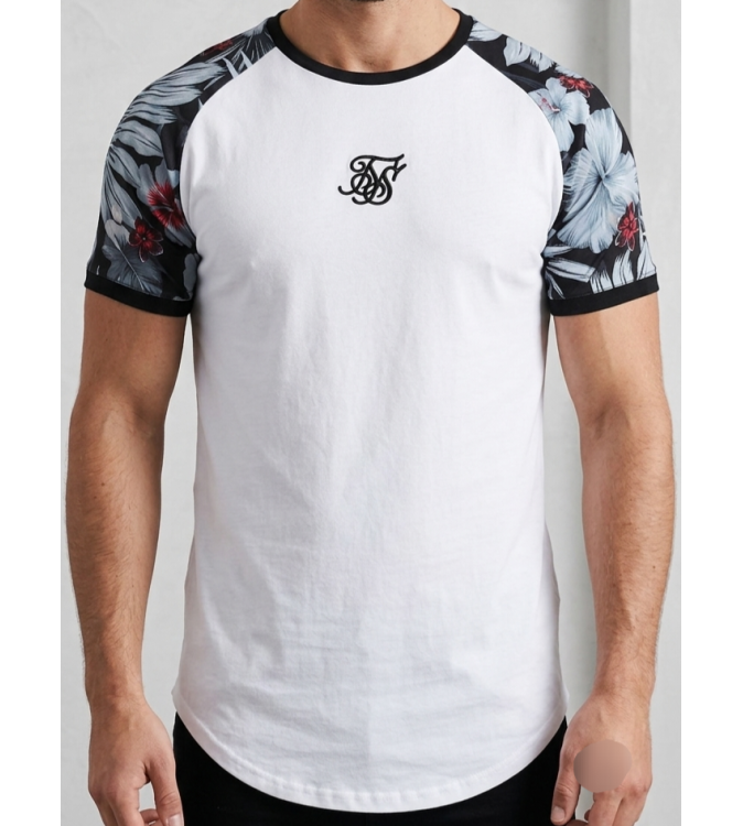 SikSilk Floral Raglan Curved Hem Tee
