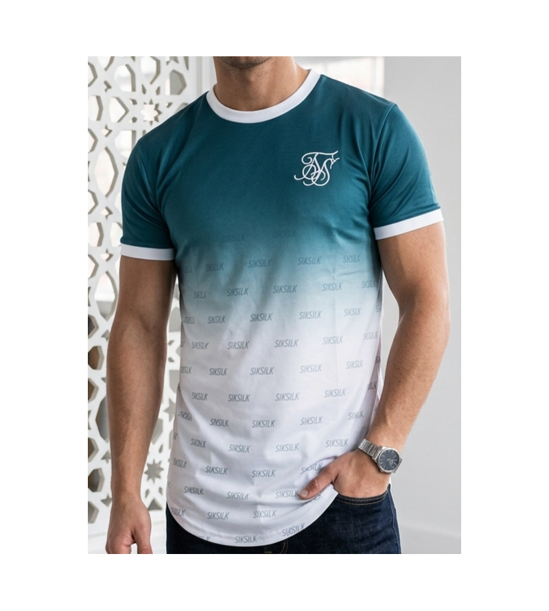 SikSilk Men's Teal Gradient Monogram T-Shirt