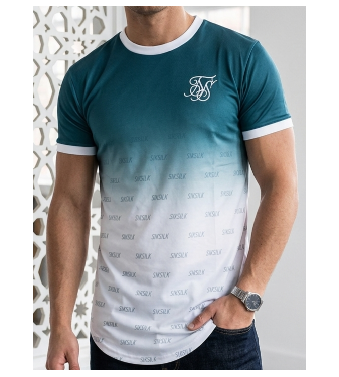 SikSilk Men's Teal Gradient Monogram T-Shirt