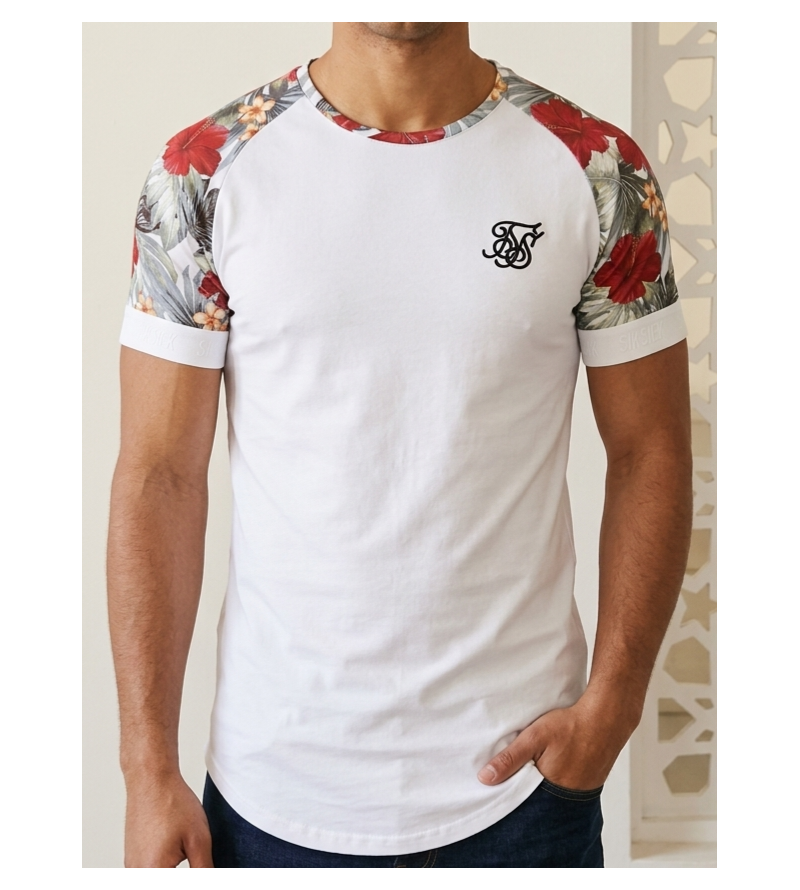 SikSilk Men's White Tropical Sleeve T-Shirt