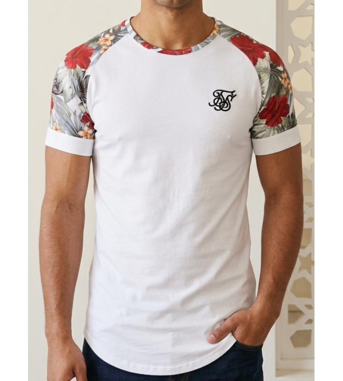 SikSilk Men's White Tropical Sleeve T-Shirt