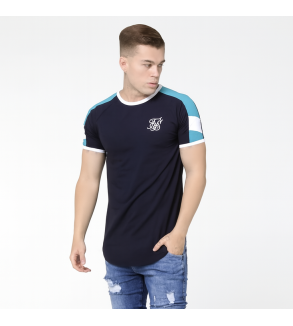 SikSilk Shelly Gym Tee - Navy, White & Teal