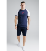 SikSilk Men's Raglan Sleeve Graphic T-Shirt – Navy Blue & White