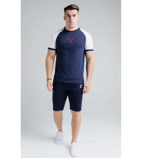 SikSilk Men's Raglan Sleeve Graphic T-Shirt – Navy Blue & White