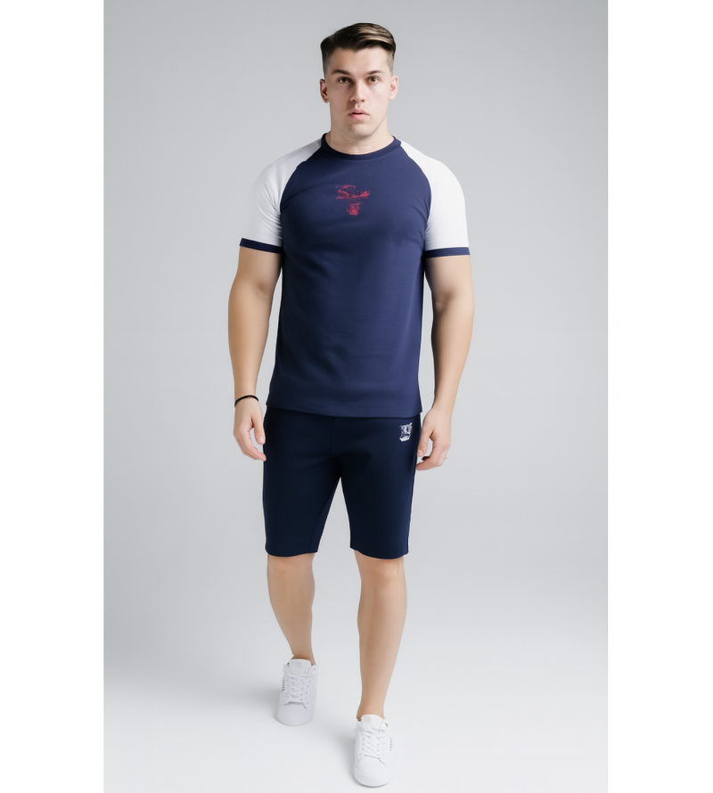 SikSilk Men's Raglan Sleeve Graphic T-Shirt – Navy Blue & White